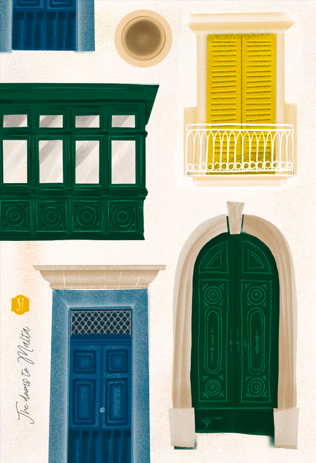 Tiny Trips featured image of Maltese doors and balconies one might see on a short adventure.